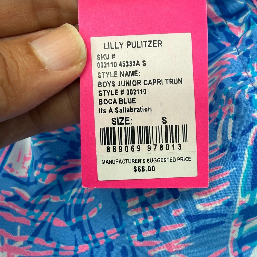 Lilly Pulitzer Boys Junior Capri Trunks Its A Sailabration Boca‎ Blue Swim S NEW